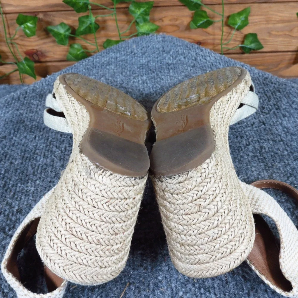 Lucky Brand Kalessie Women Espadrille Wedge Sandals Size 9 Summer‎ Beige Linen